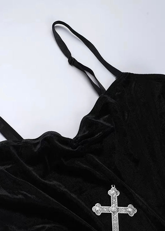 DARK VELVET CORSET SLIT LONG DRESS / LG1576