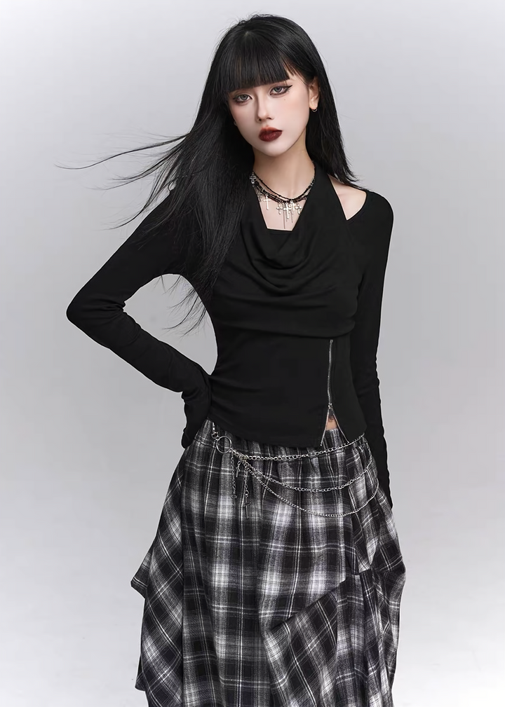 Asymmetry Cutout Drape Top / lg1329 