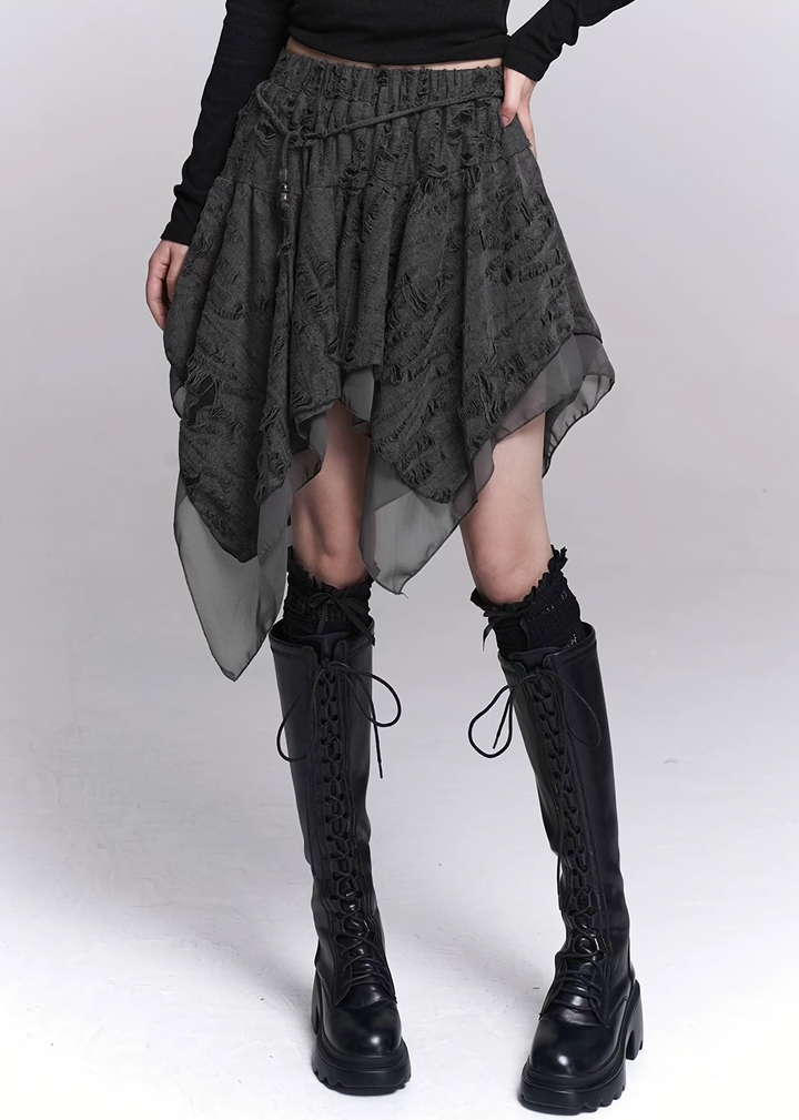 IRREGULAR DAMAGE LAYERED SKIRT / LG1543