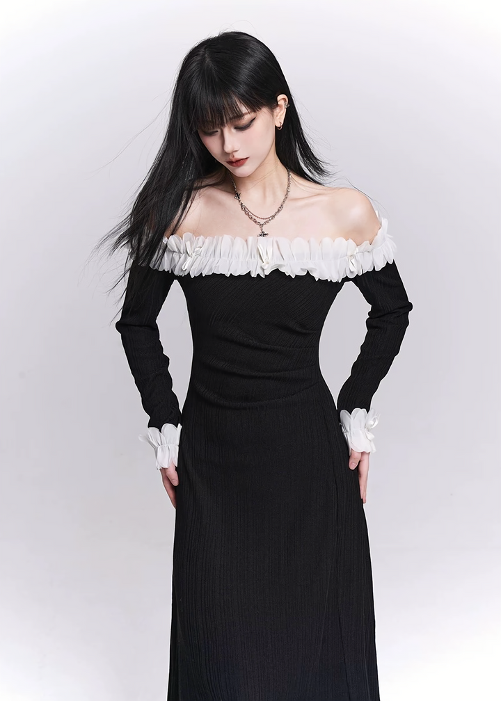 Off Shoulder Frill Long Dress / LG1519