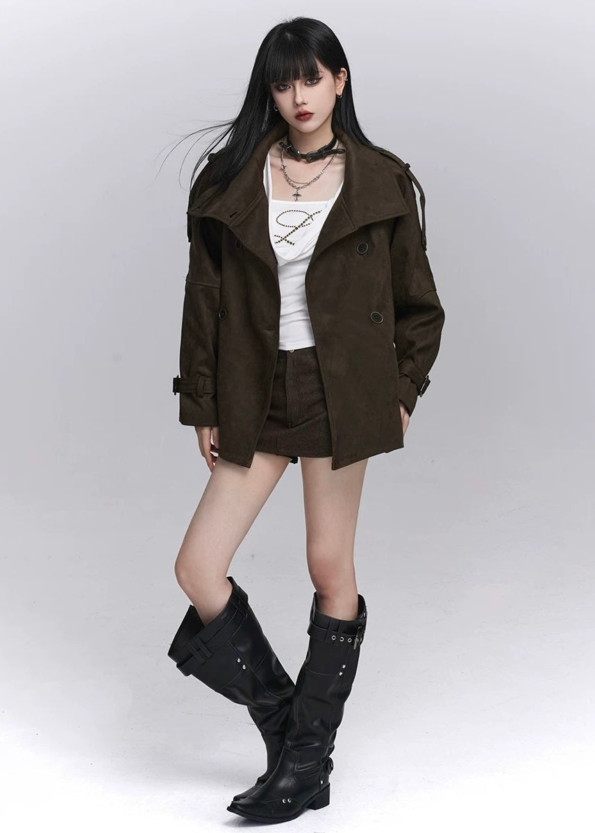 VELVET MILITARY SHORT TRENCH JACKET / LG1432