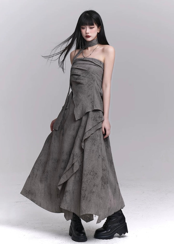 Layered crop top and pleated skirt set / lg1319