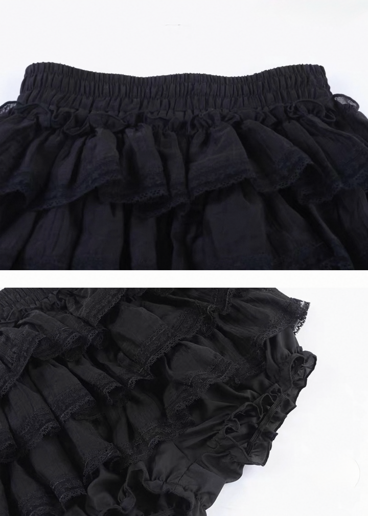 GOTHIC LACE-UP TOP &amp; RUFFLE MINI SKIRT / LG1693