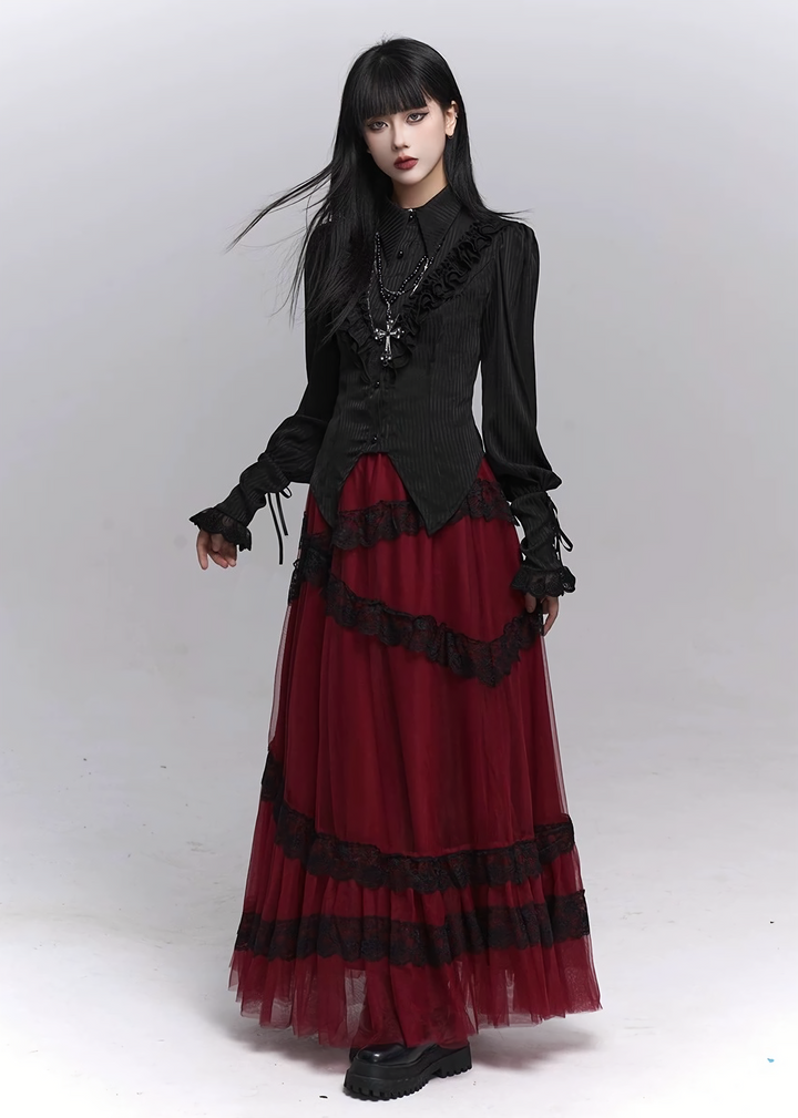 Gothic Ruffle Pintuck Shirt / lg1353
