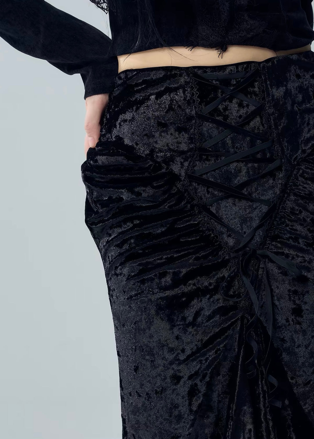 VELVET LACE-UP FISHTAIL SKIRT / LG1728