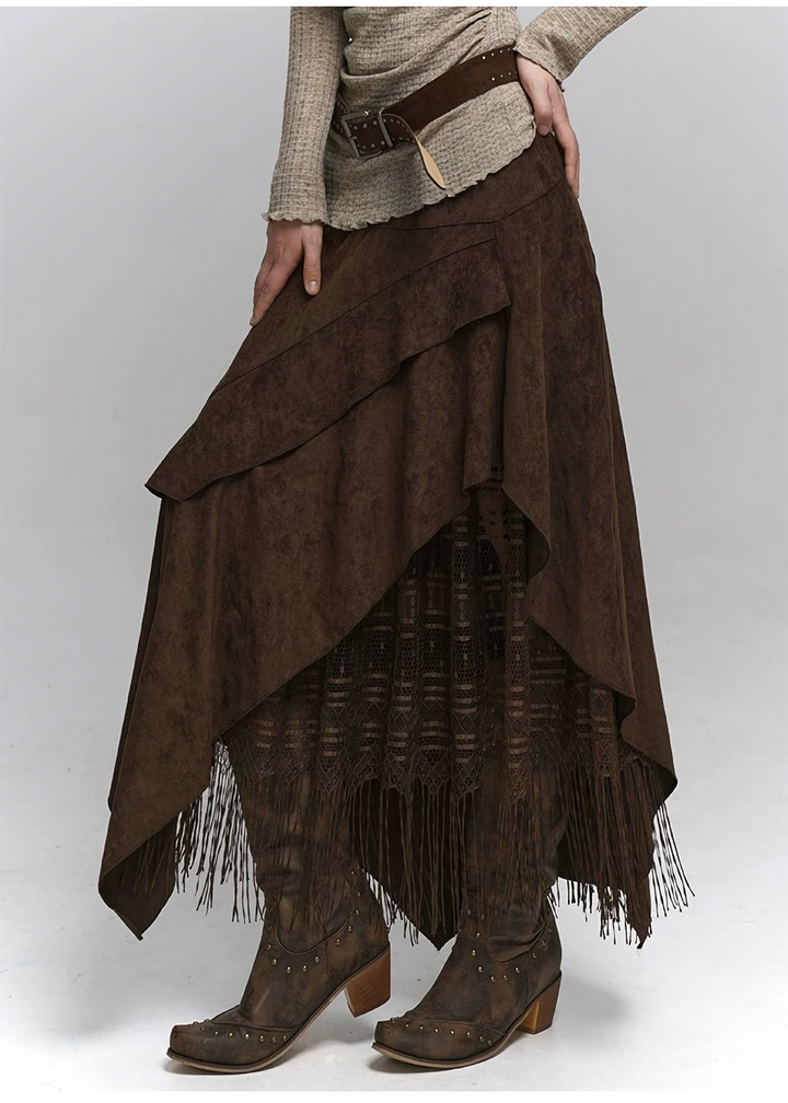 Layered Fringe Long Skirt / lg1373
