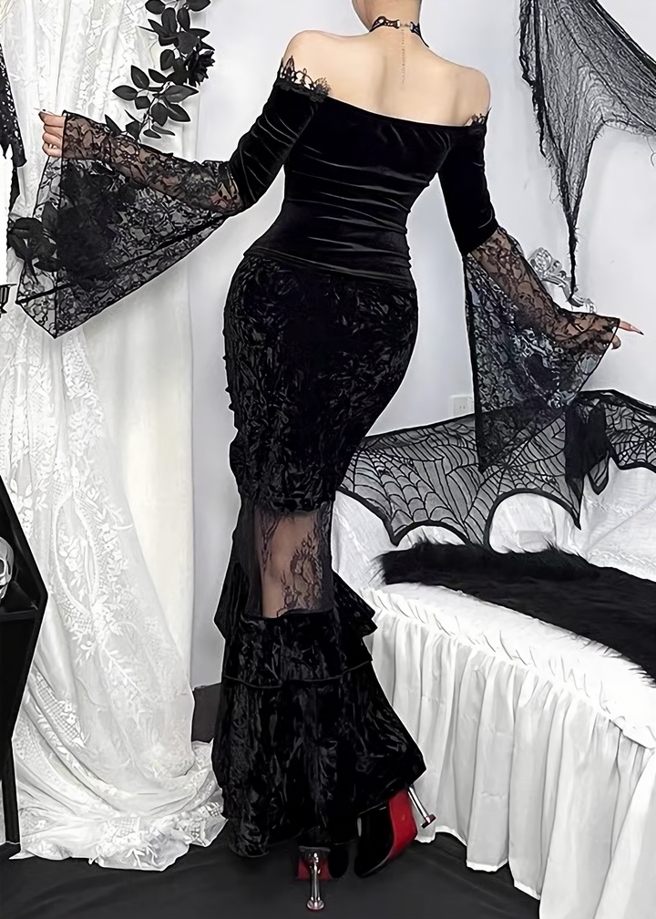 OFF SHOULDER LACE TOP &amp; CROSS MERMAID SKIRT / LG1712