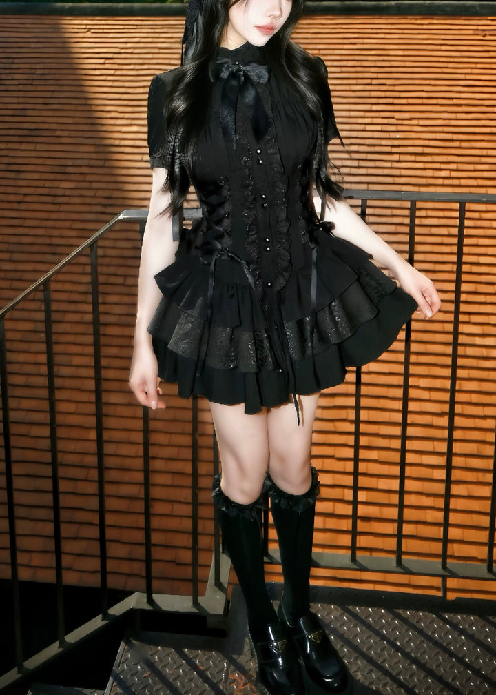 GOTHIC FRILL CORSET MINI DRESS / LG1561