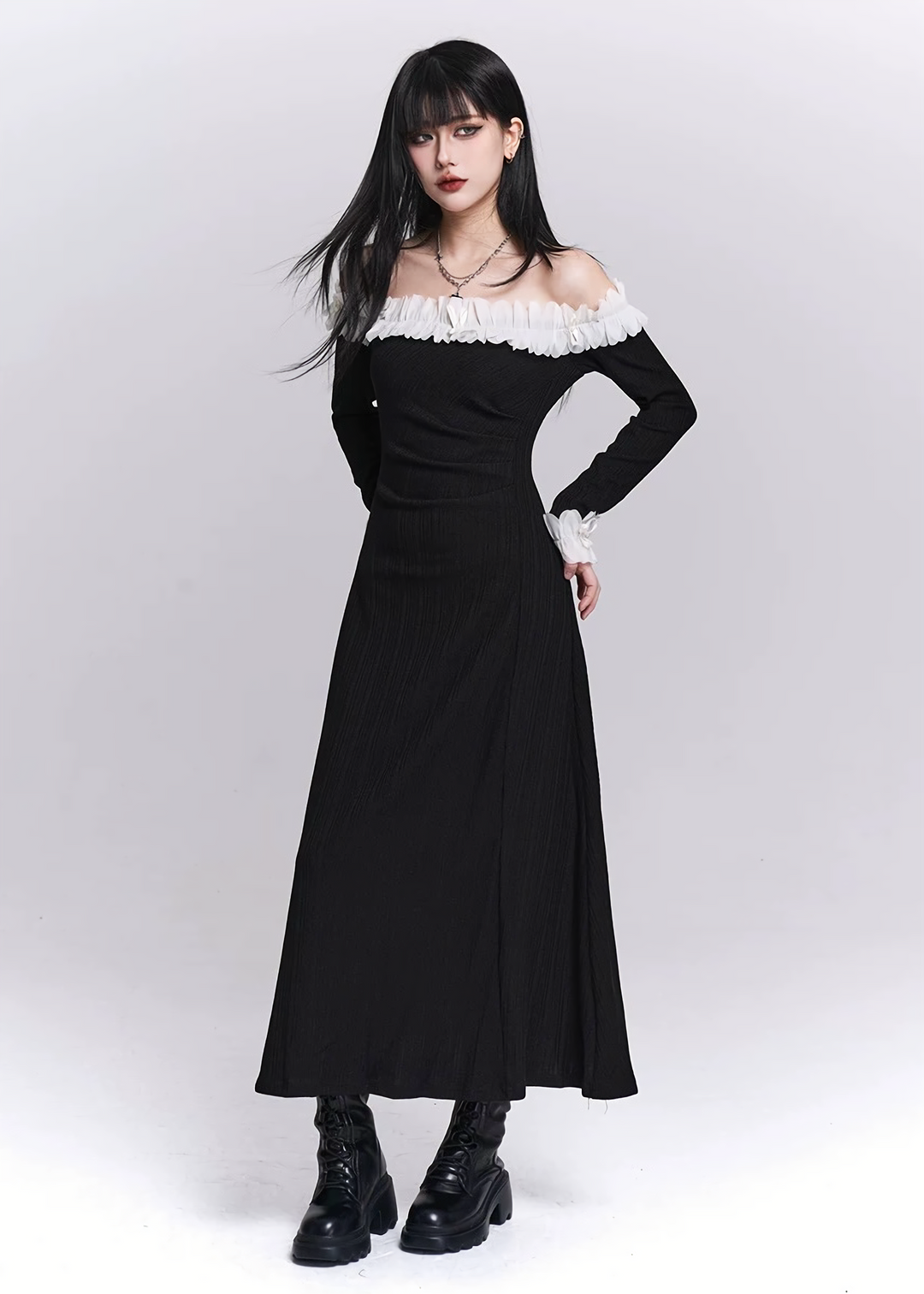 Off Shoulder Frill Long Dress / LG1519