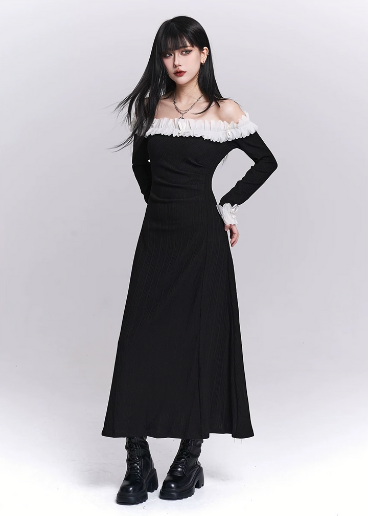 Off Shoulder Frill Long Dress / LG1519