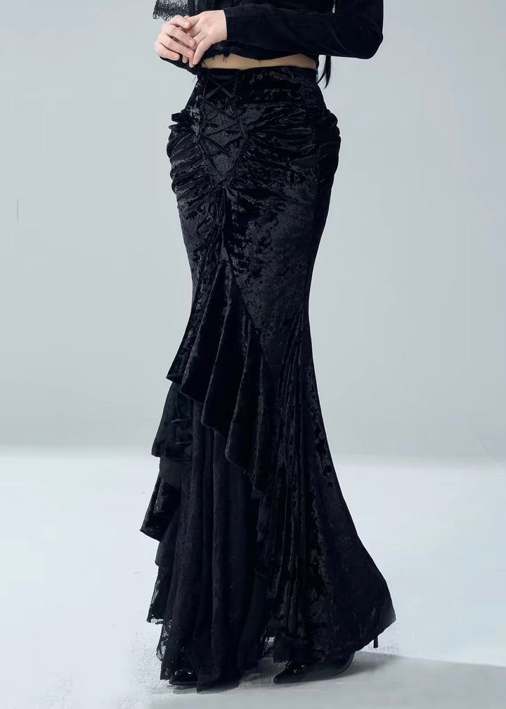 VELVET LACE-UP FISHTAIL SKIRT / LG1728