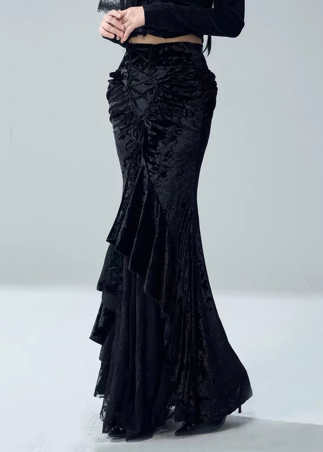 VELVET LACE-UP FISHTAIL SKIRT / LG1728