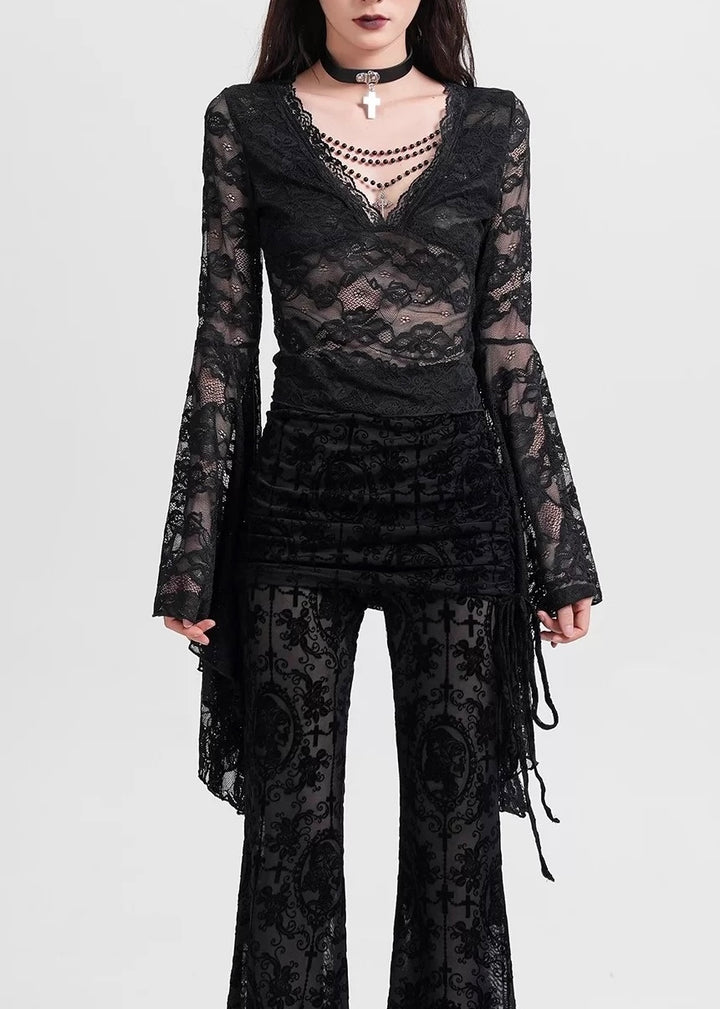 GOTHIC LACE FLARE SLEEVE TOP / LG1570