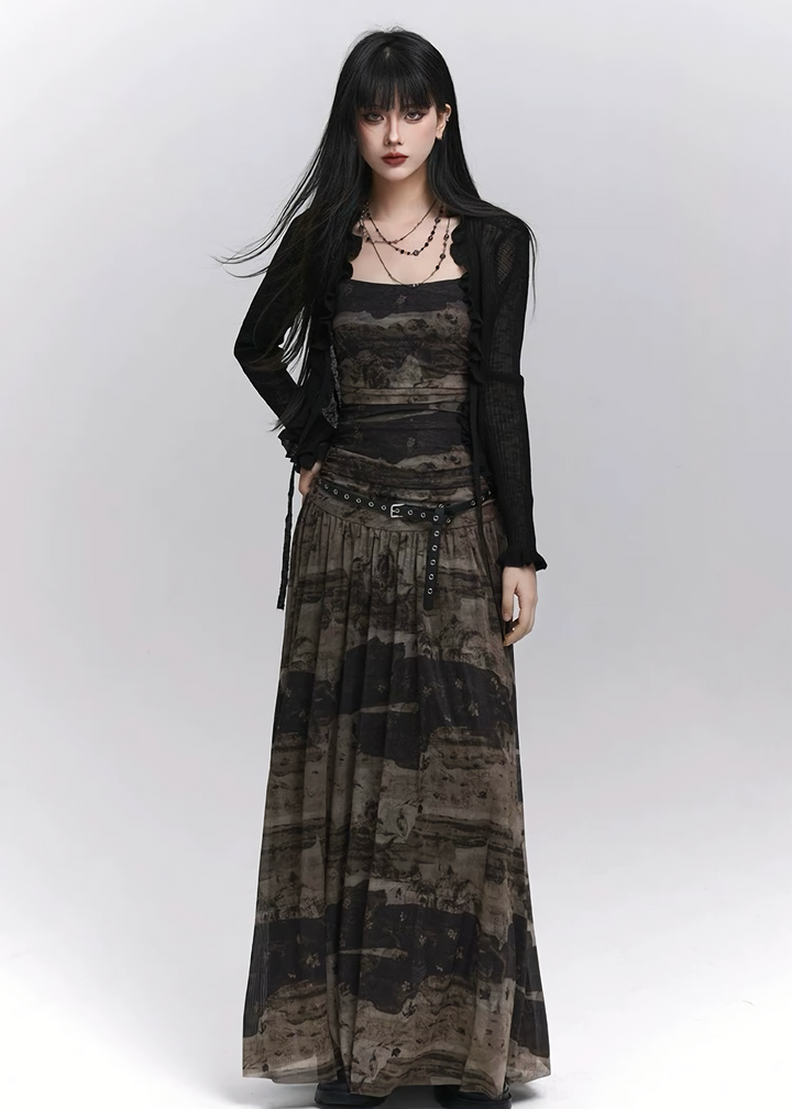 Abstract Noir Cami Dress / lg1327 
