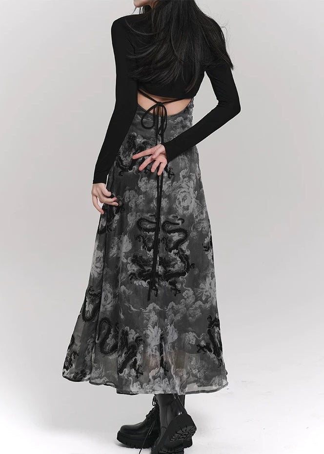 Black Mirage Dragon Dress & Veil Touch Sheer Bolero / lg1328