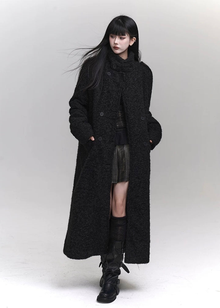 black fleece wool coat / LG1152 