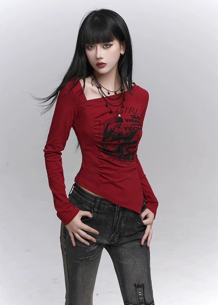 Asymmetry Techno Print Top / LG1369