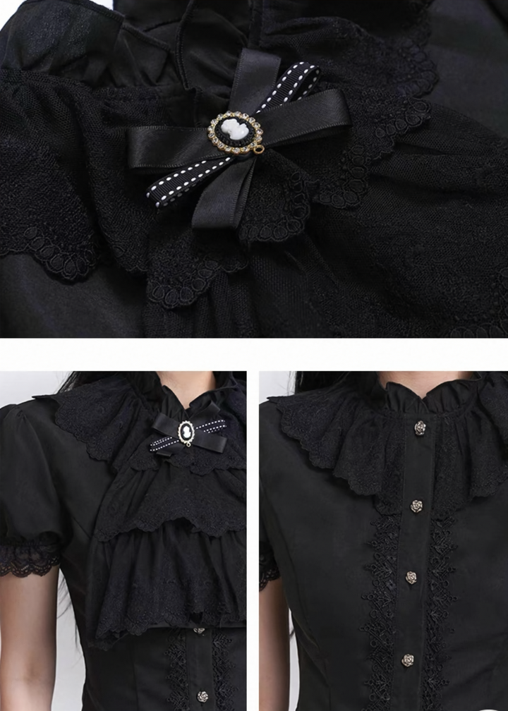 Lace-trimmed puff sleeve shirt / LG1301 