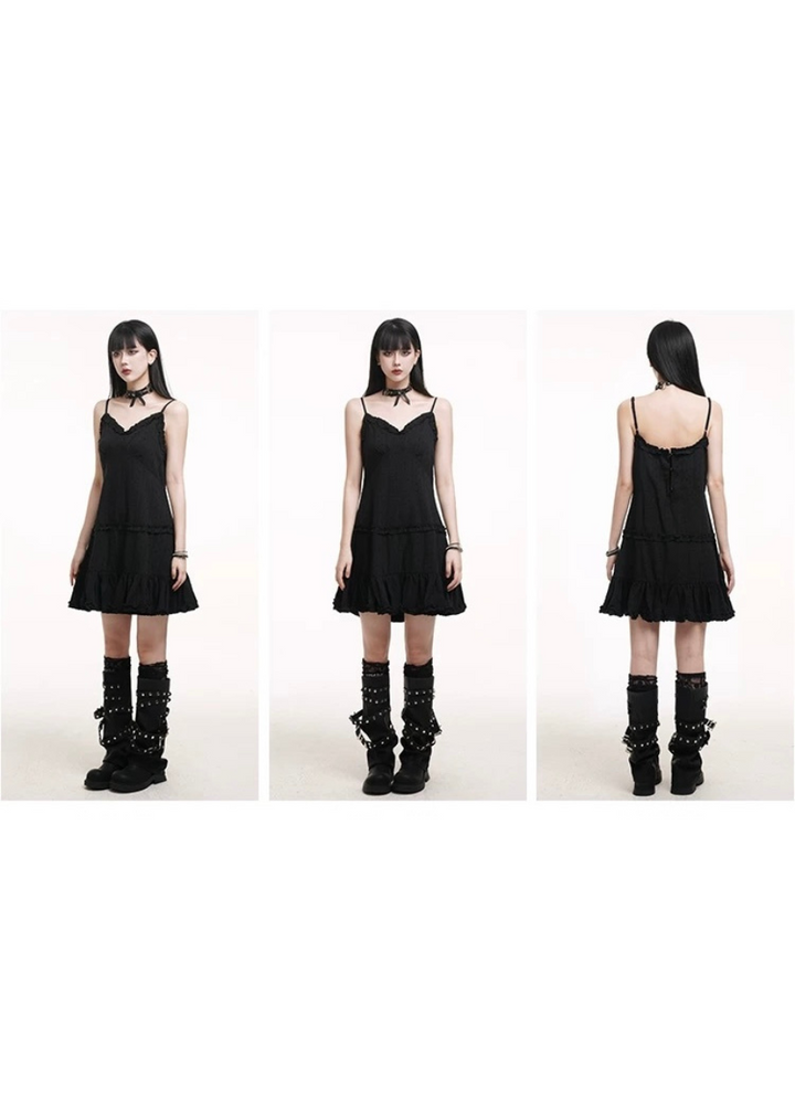 v-neck suspender black dress / LG1247