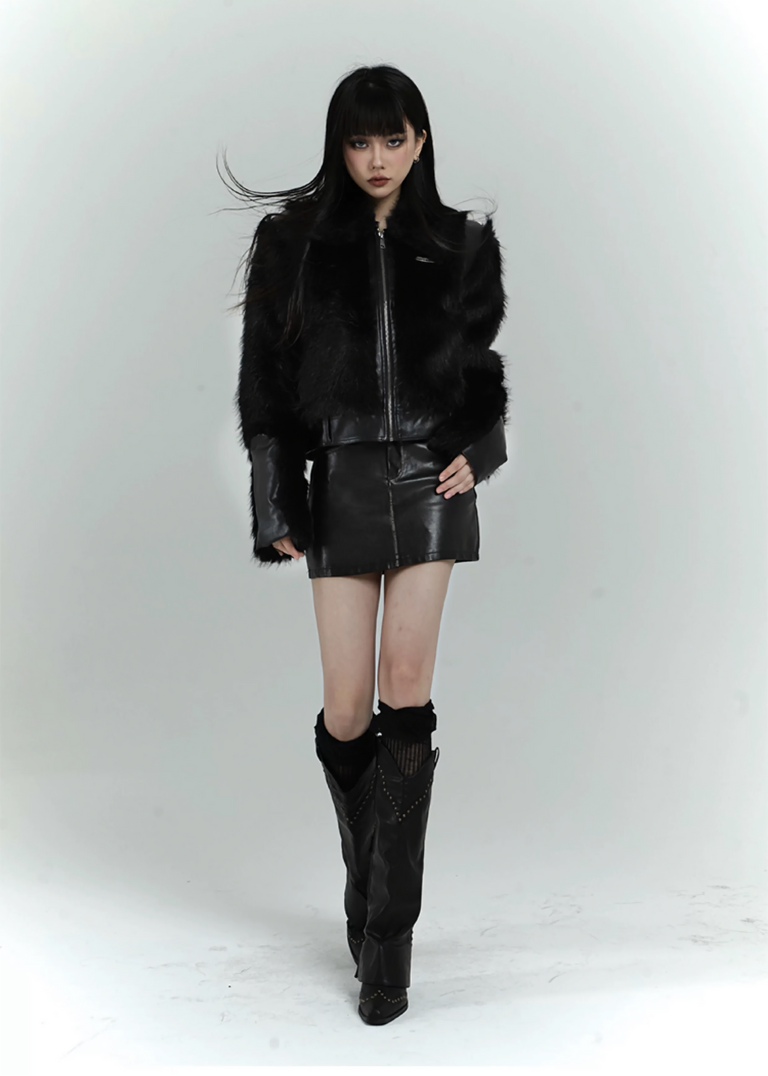 short faux black fur jacket / LG1168