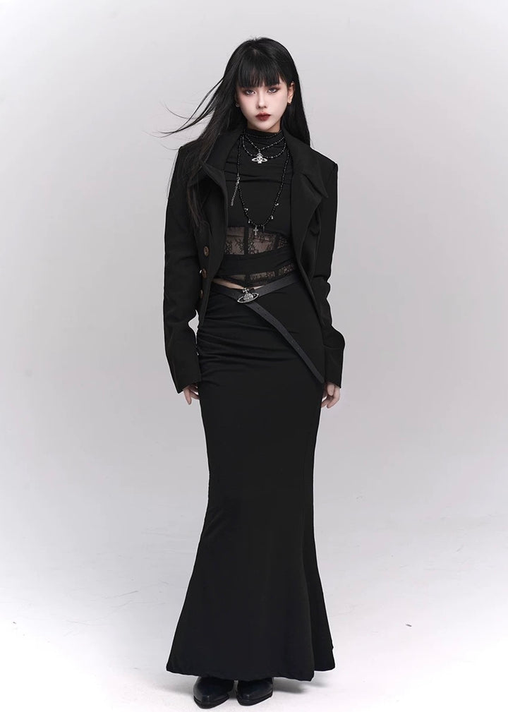 [Same-day shipping] Black lace cut and sew &amp; mermaid skirt / LG1143