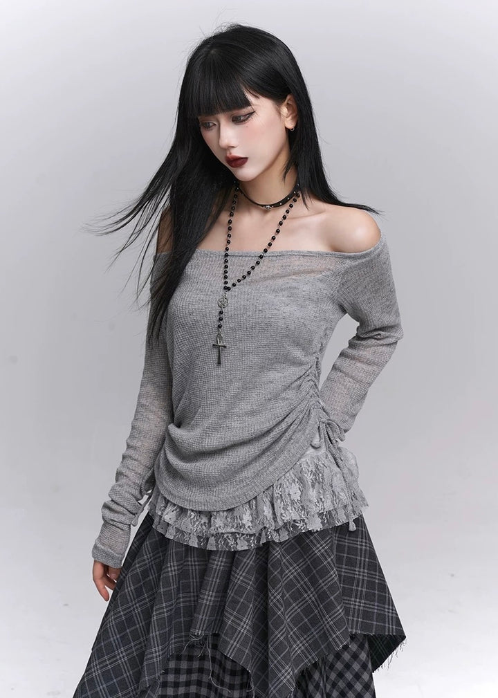Lace Layered Sheer Knit Top / LG1359