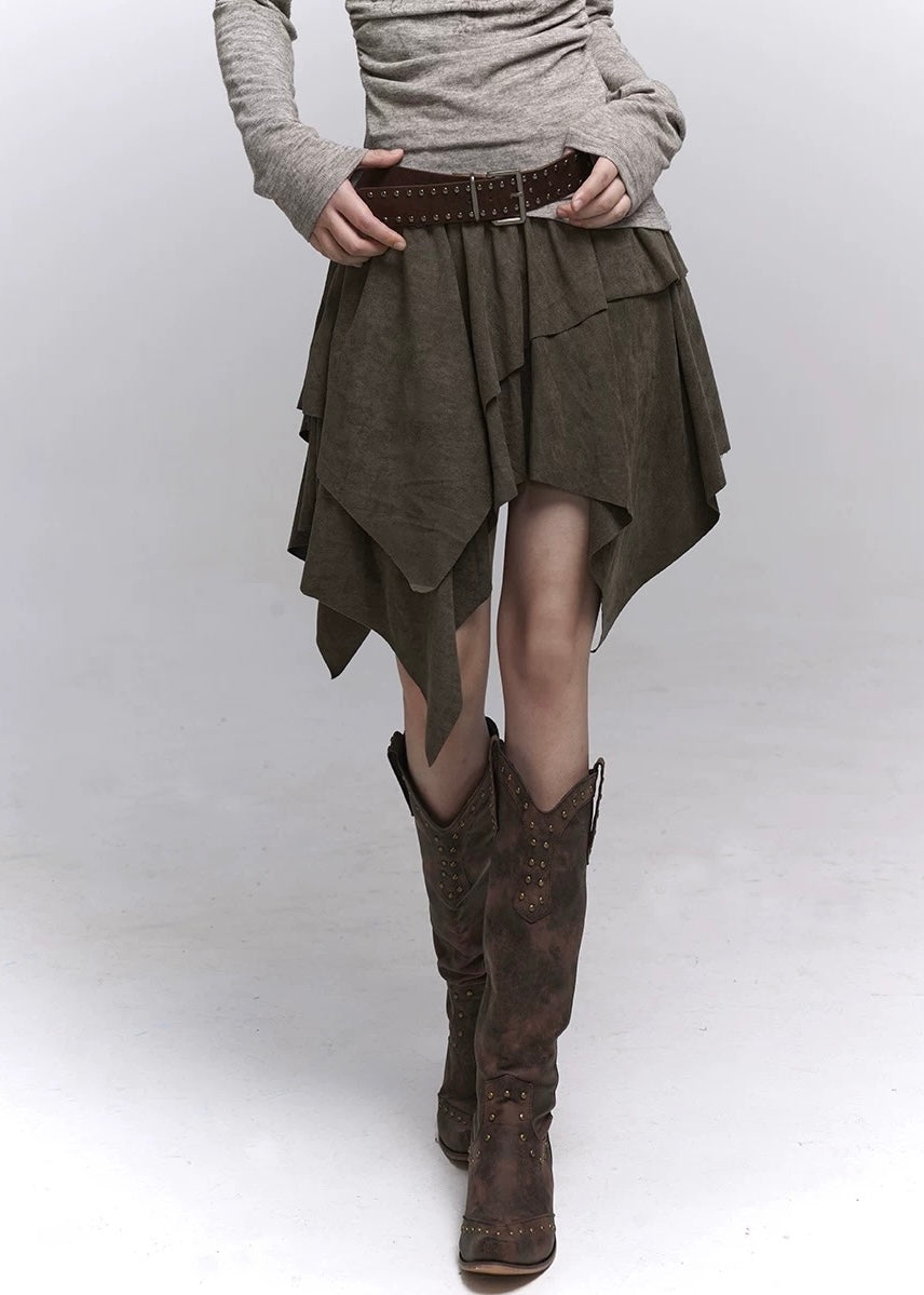 Suede A-Line Layered Skirt / lg1358