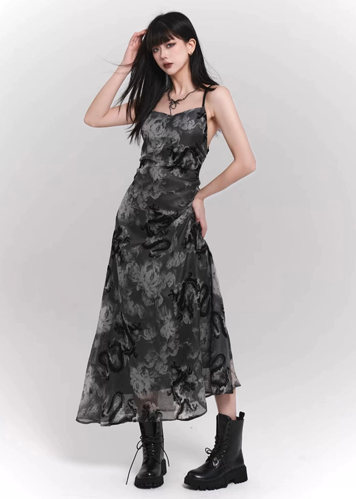 Black Mirage Dragon Dress & Veil Touch Sheer Bolero / lg1328