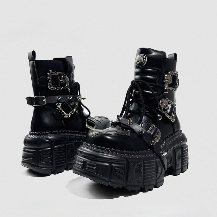 DARK BUCKLE PLATFORM BOOTS / V1173