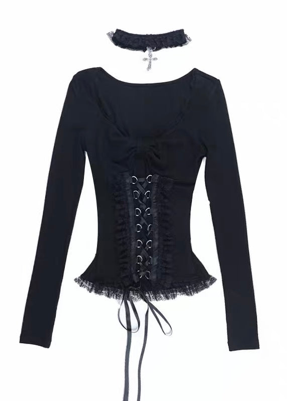 EU4RIA】GOTHIC RIBBON CORSET LONG SLEEVE TOP / LG1676