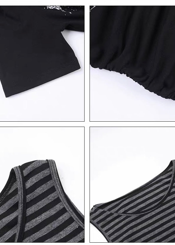 DARK OFF-SHOULDER LAYERED GRAPHIC TOP / LG1688