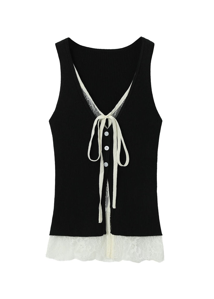 LACE LAYERED RIB TANK TOP / LG1589