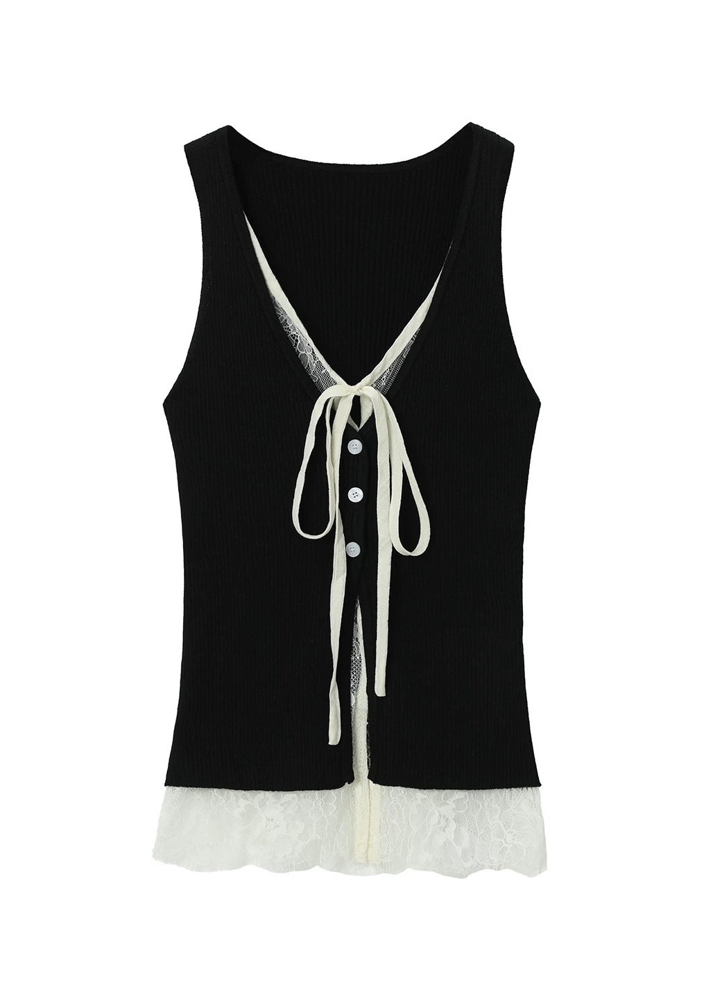 LACE LAYERED RIB TANK TOP / LG1589
