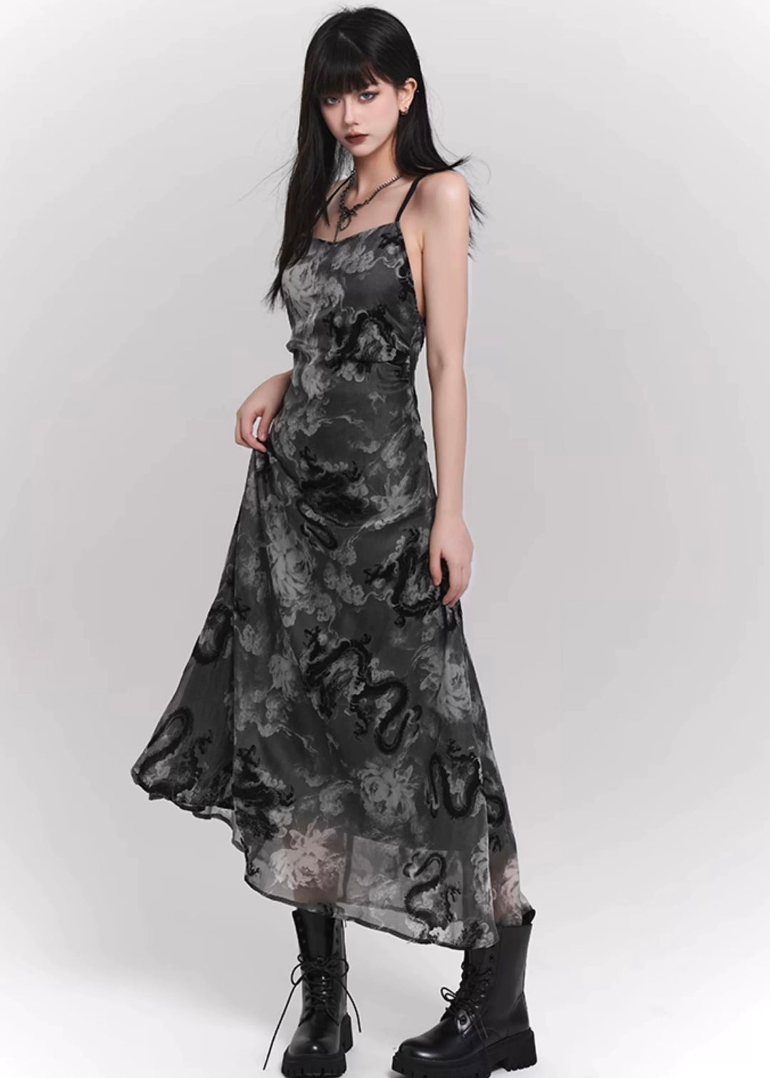 Black Mirage Dragon Dress & Veil Touch Sheer Bolero / lg1328
