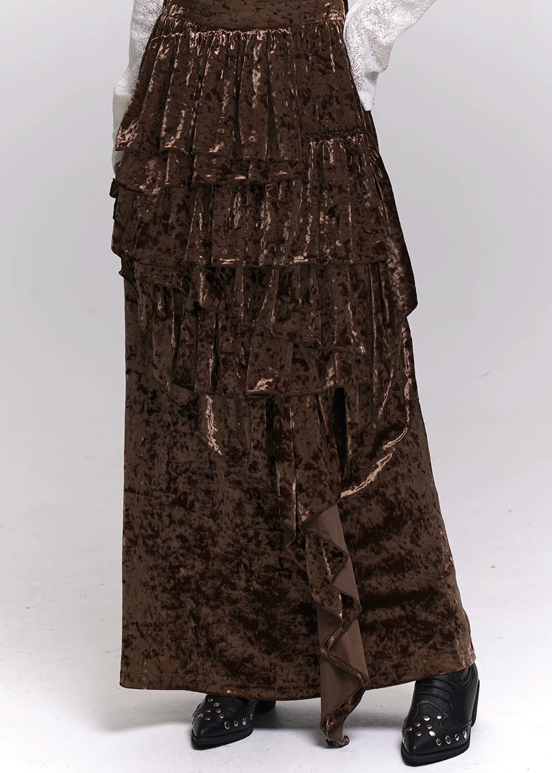 VELVET CASCADE RUFFLE MAXI SKIRT / LG1479