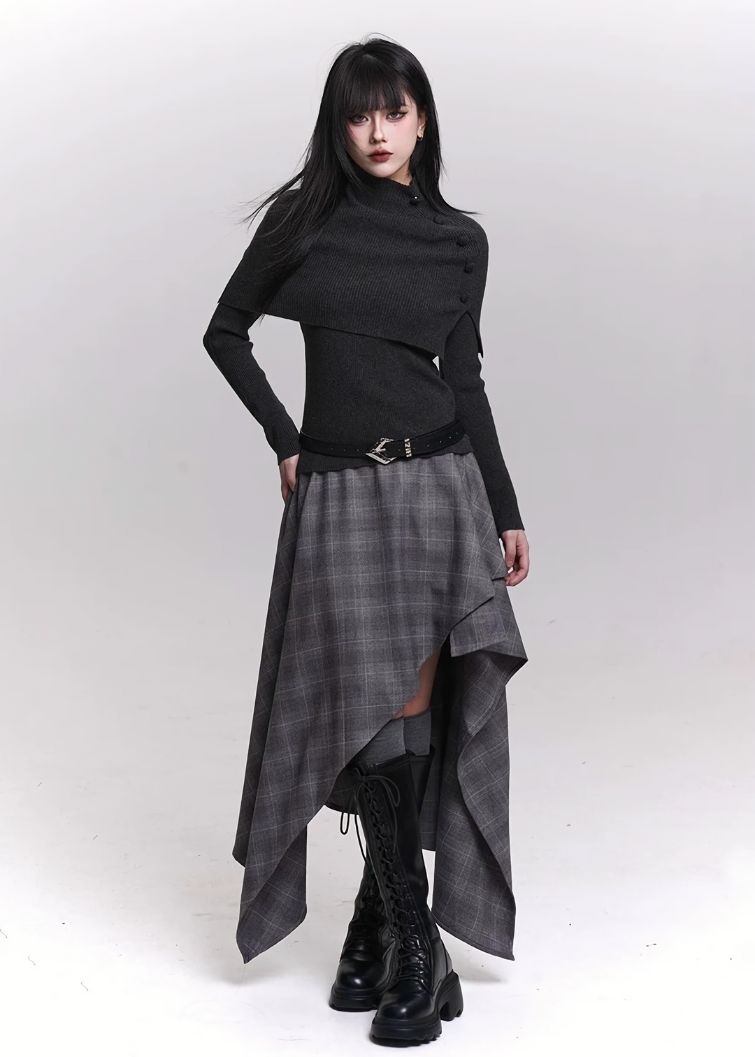 KNIT CAPE & FLARE-SLEEVE TOP SET / LG1467