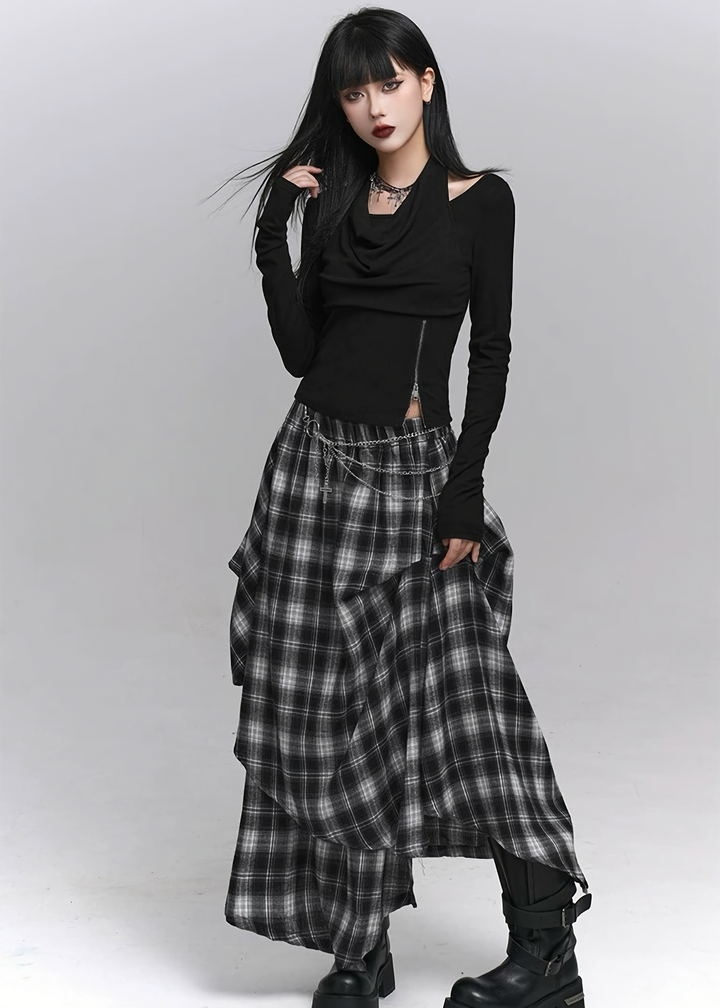 Asymmetry Cutout Drape Top / lg1329 