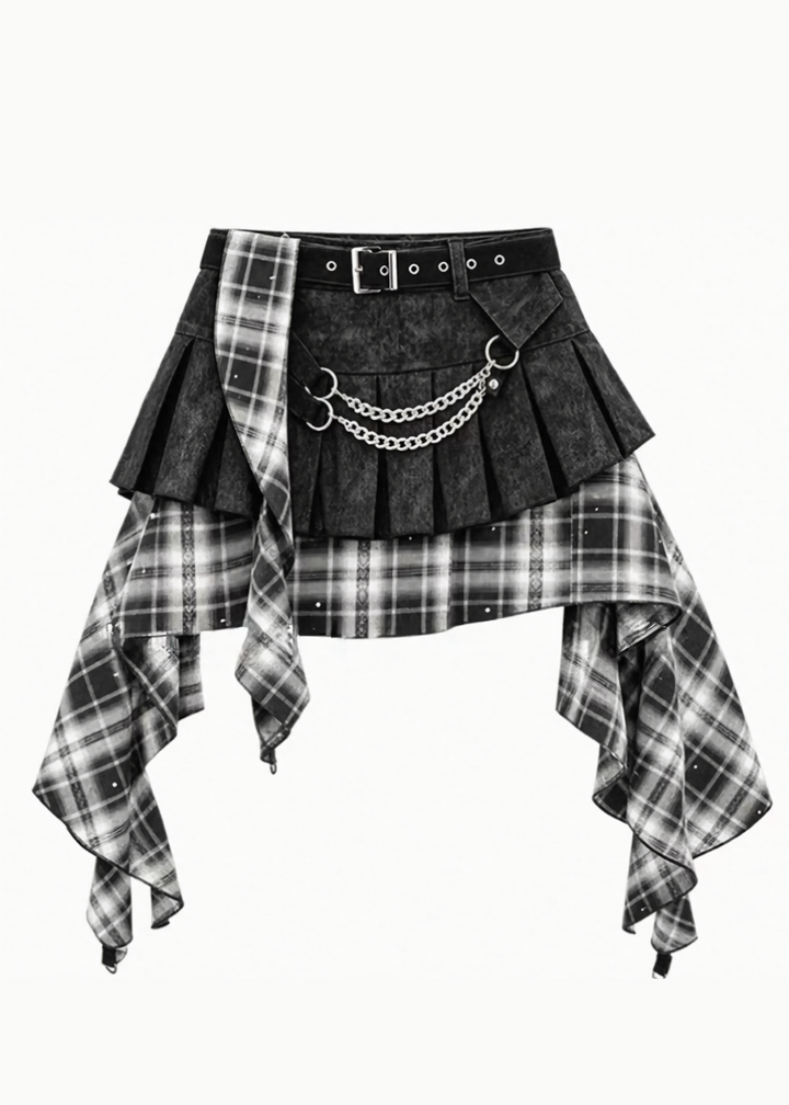 CHECK LAYERED CHAIN MINI SKIRT / LG1707