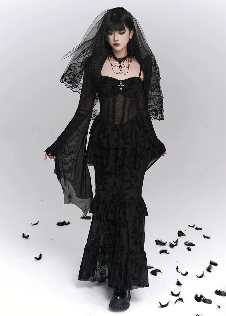 Nocturne Frill Dress & Shadow Sheer Cardigan / LG1408