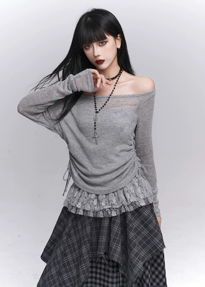Lace Layered Sheer Knit Top / LG1359