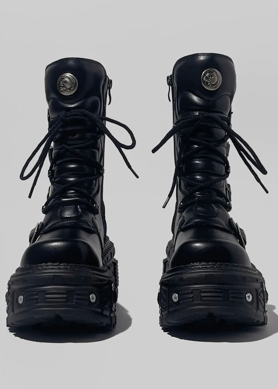 Black platform lace-up short boots / V1104 – EU4RIA