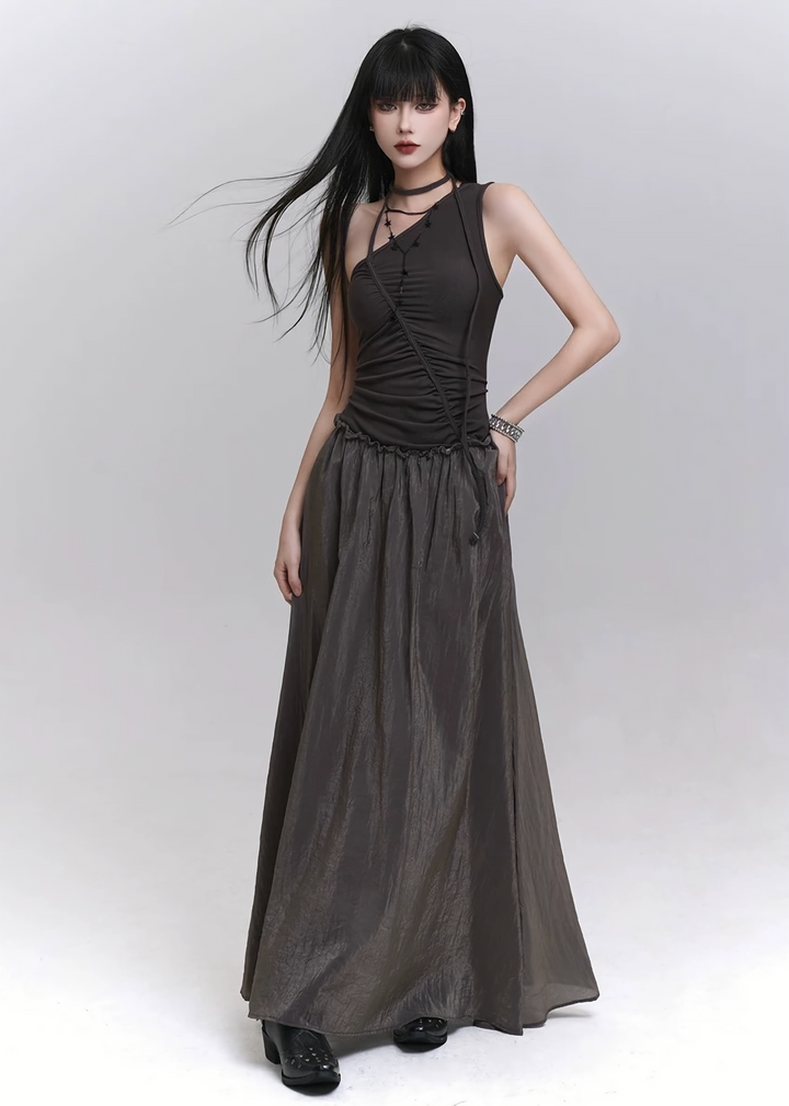Asymmetrical design x shiny flare dress / lg1313