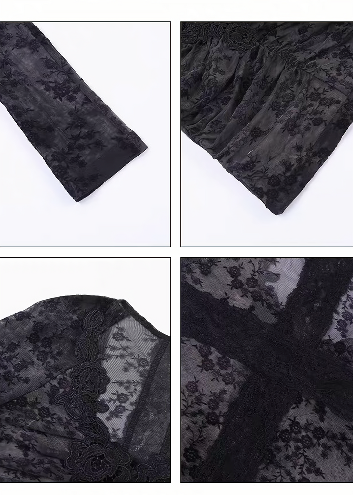V-NECK FLORAL LACE TOP / LG1713