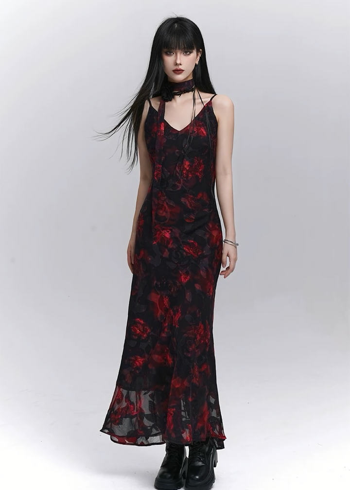 Dark Flower Long Cami Dress/lg1273_e4r