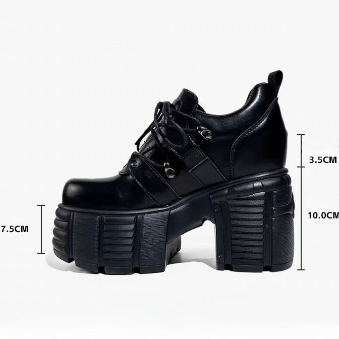 DARK BUCKLE PLATFORM LACE-UP SHOES / V1189