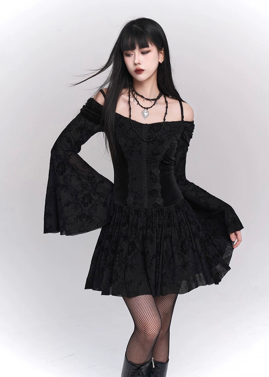 [Same day delivery] black one shoulder strap dress / LG1173 