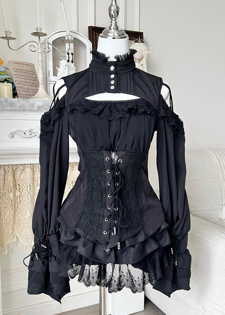 GOTHIC CORSET LACE-UP COLD SHOULDER TOP / LG1674