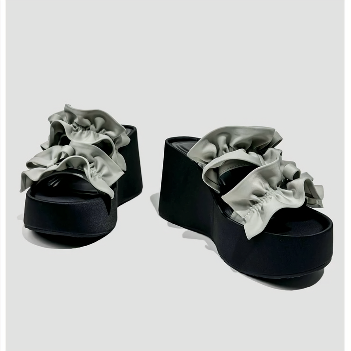 Satin ribbon platform sandals / v1126