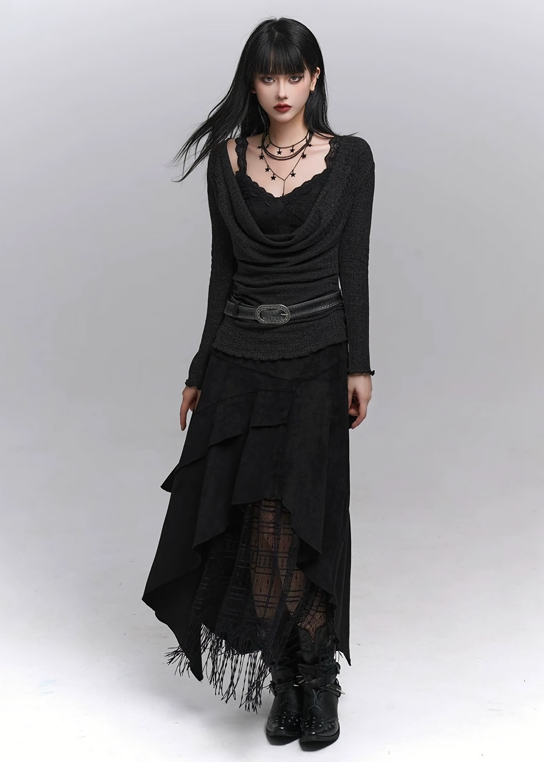 Layered Fringe Long Skirt / lg1373