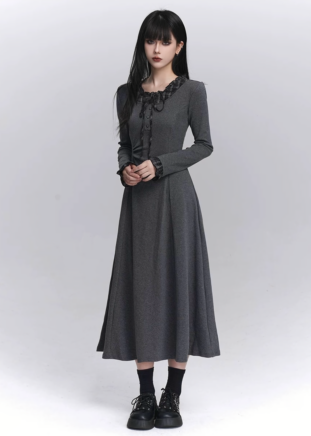 RUFFLED GOTHIC LONG DRESS / LG1433